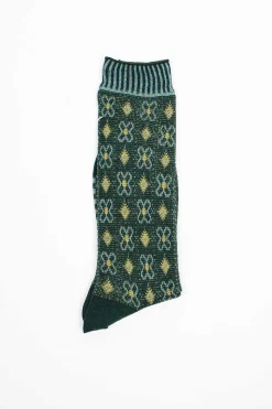 Am-776 Flower Grid Socks Green