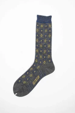 Am-776 Flower Grid Socks Grey