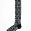 Am-776Hs Flower Grid Socks Black