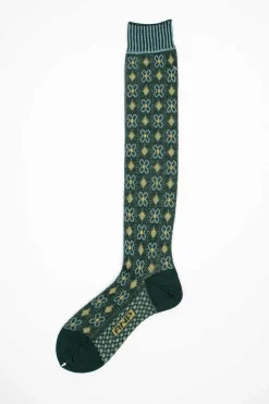 Am-776Hs Flower Grid Socks Green