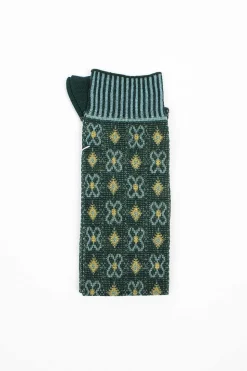 Am-776Hs Flower Grid Socks Green