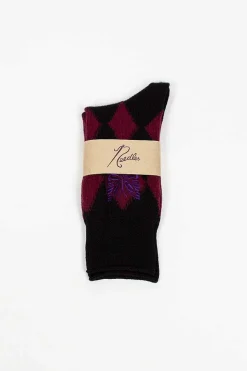 Argyle Jacquard Socks Wine