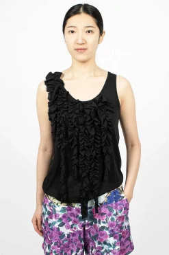 Asymmetric Ruffle Top Black