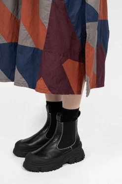 Banded Collar Dress Burgundy/Geo