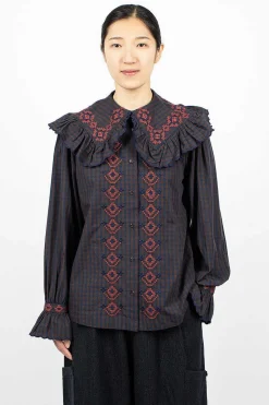 Blossom Gingham Shirt Navy/Brown