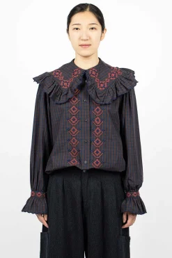 Blossom Gingham Shirt Navy/Brown