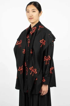 Bow Embroidered Shirt Black/Red