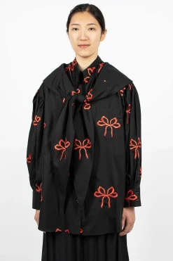 Bow Embroidered Shirt Black/Red