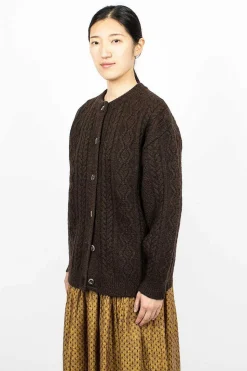 Cable 2Way Cardigan Brown