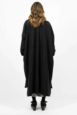 Check Wool Coat Blue Green