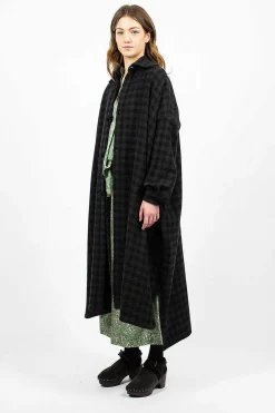 Check Wool Coat Blue Green