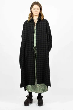 Check Wool Coat Blue Green
