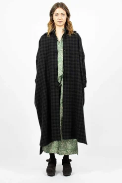 Check Wool Coat Blue Green