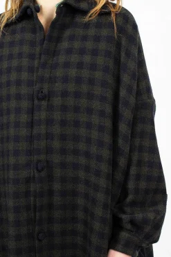Check Wool Coat Blue Green