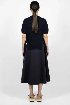 Cotton Midi Skirt Navy