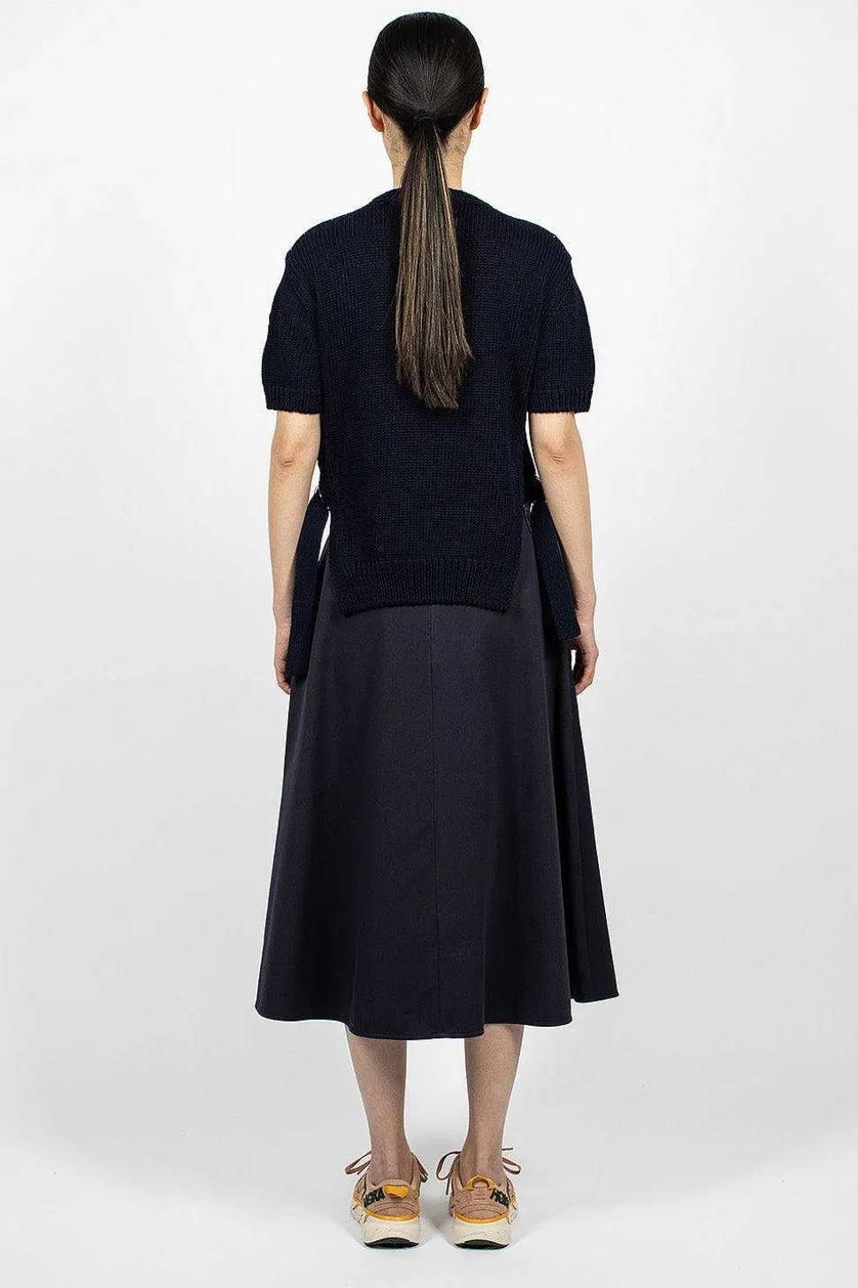 Cotton Midi Skirt Navy