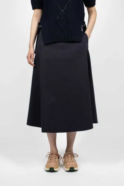 Cotton Midi Skirt Navy