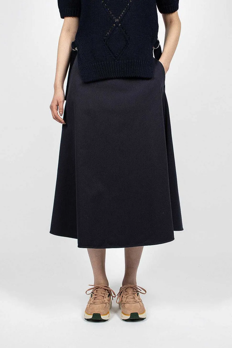 Cotton Midi Skirt Navy