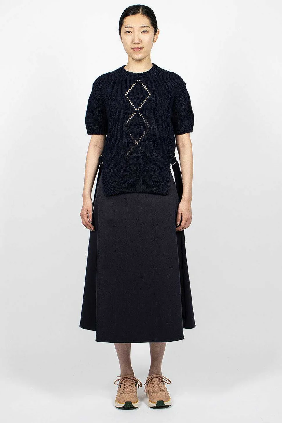 Cotton Midi Skirt Navy