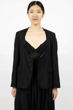 Cut-Off Collar Wool Jacket Black