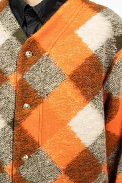 Diamond Knit Cardigan Orange/Olive