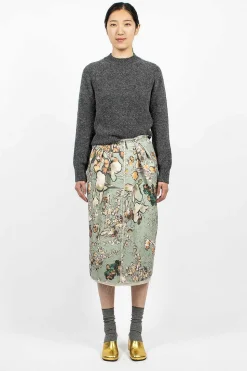 Distressed Floral Pencil Skirt
