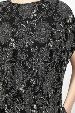 Drawstring Dress Black Floral