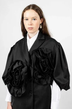 Exaggerated Satin Rose Blazer Charcoal/Black