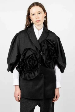Exaggerated Satin Rose Blazer Charcoal/Black