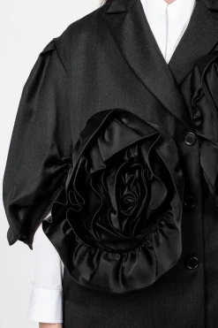 Exaggerated Satin Rose Blazer Charcoal/Black