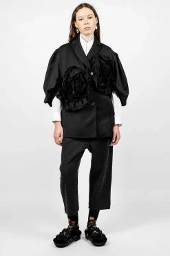 Exaggerated Satin Rose Blazer Charcoal/Black