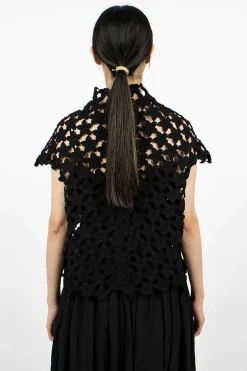 Flower Crochet T-Shirt Black