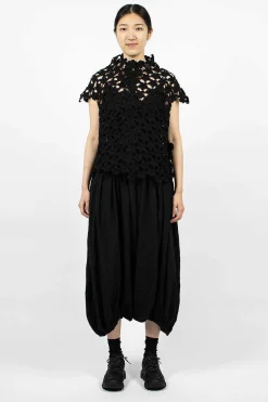 Flower Crochet T-Shirt Black