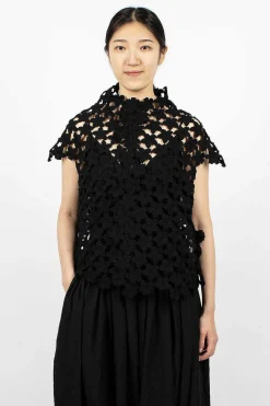 Flower Crochet T-Shirt Black