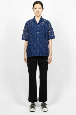 Flower Lace Cabana Shirt Navy
