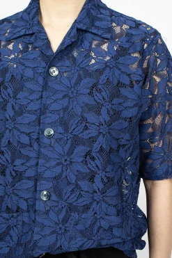 Flower Lace Cabana Shirt Navy