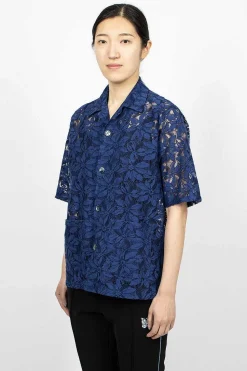 Flower Lace Cabana Shirt Navy