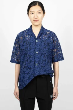 Flower Lace Cabana Shirt Navy