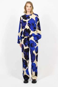 Fluid Floral Trousers Blue