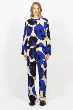 Fluid Floral Trousers Blue