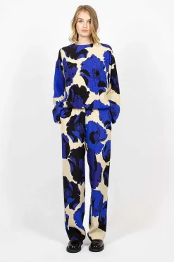 Fluid Floral Trousers Blue