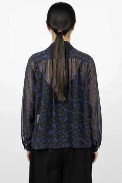 Gathered Blouse Floral Black