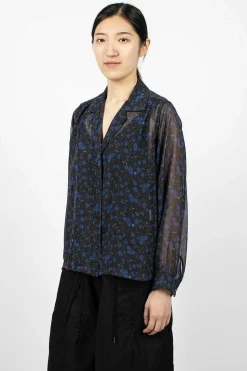 Gathered Blouse Floral Black