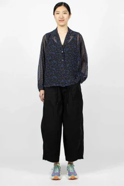 Gathered Blouse Floral Black