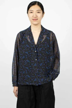 Gathered Blouse Floral Black