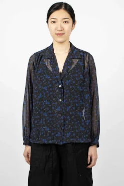 Gathered Blouse Floral Black