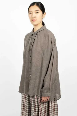 Gathered Collar Shirt Grey