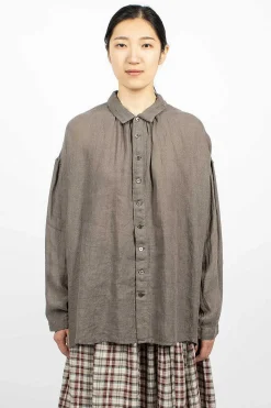 Gathered Collar Shirt Grey