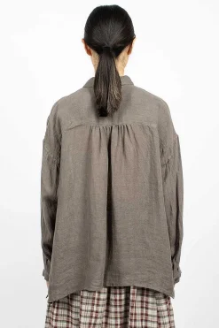 Gathered Collar Shirt Grey