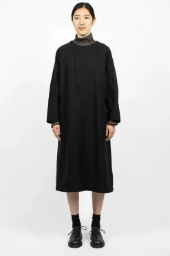 Half Button Dress Black